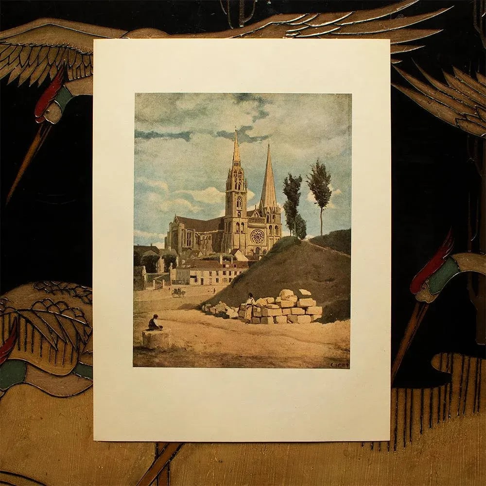 1940s After J.B.-Camille Corot "The Chartres Cathedral" First Edition Swiss Lithograph - 3