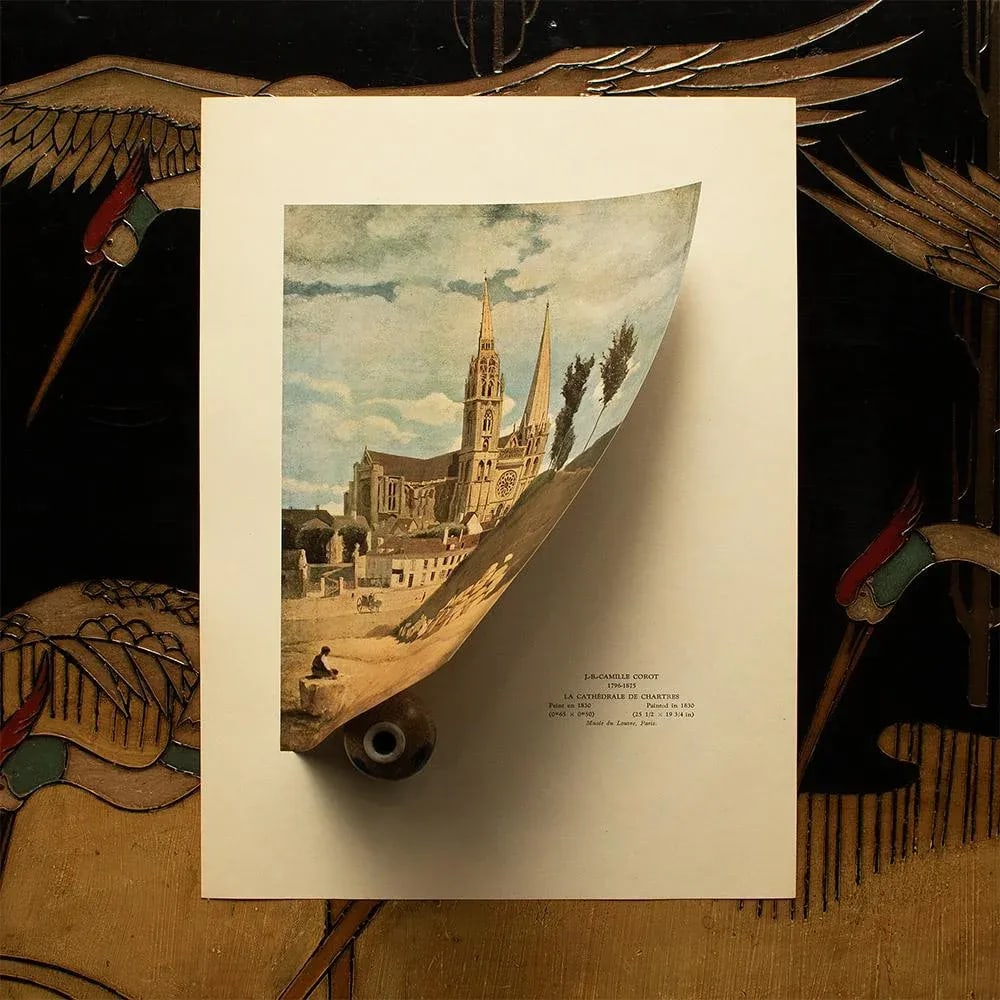 1940s After J.B.-Camille Corot "The Chartres Cathedral" First Edition Swiss Lithograph - 5