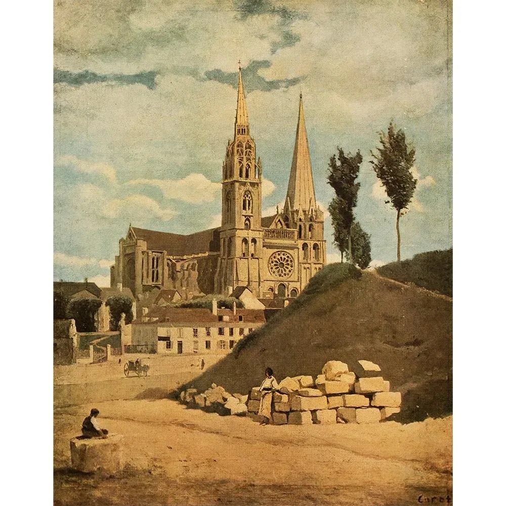 1940s After J.B.-Camille Corot "The Chartres Cathedral" First Edition Swiss Lithograph - 7