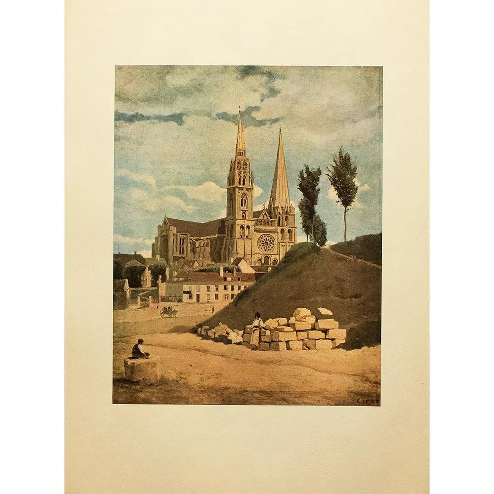 1940s After J.B.-Camille Corot "The Chartres Cathedral" First Edition Swiss Lithograph - 8