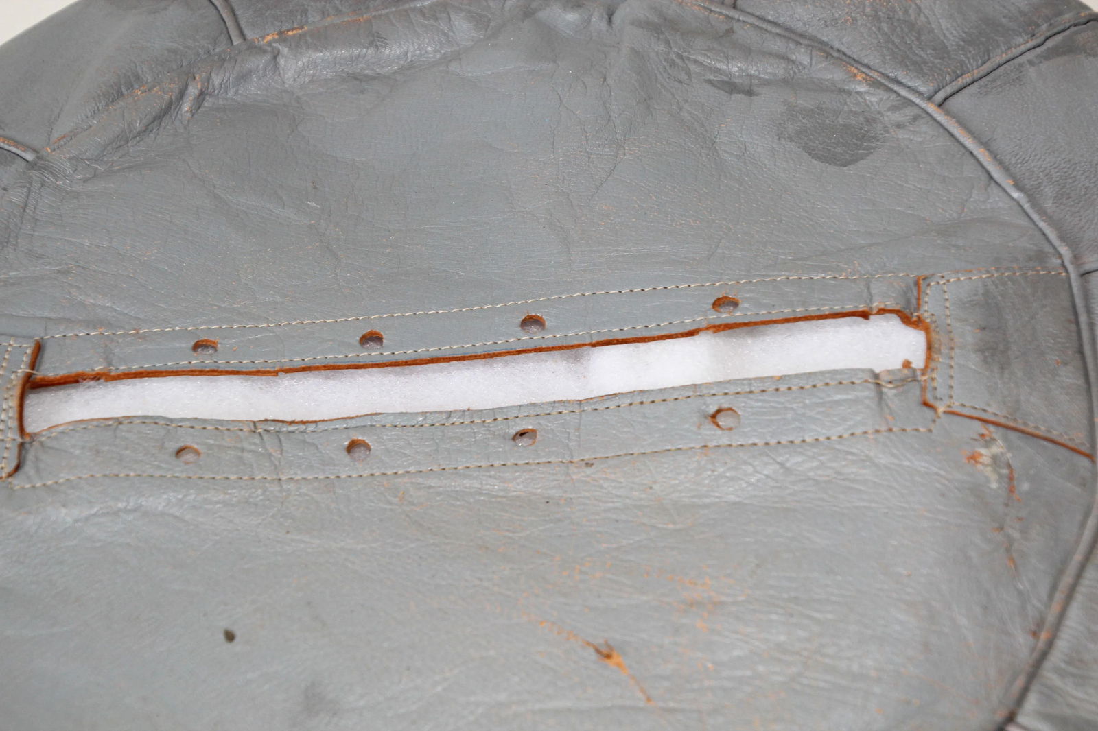 Vintage Moroccan Fez Round Hand-Tooled Leather Pouf - 2