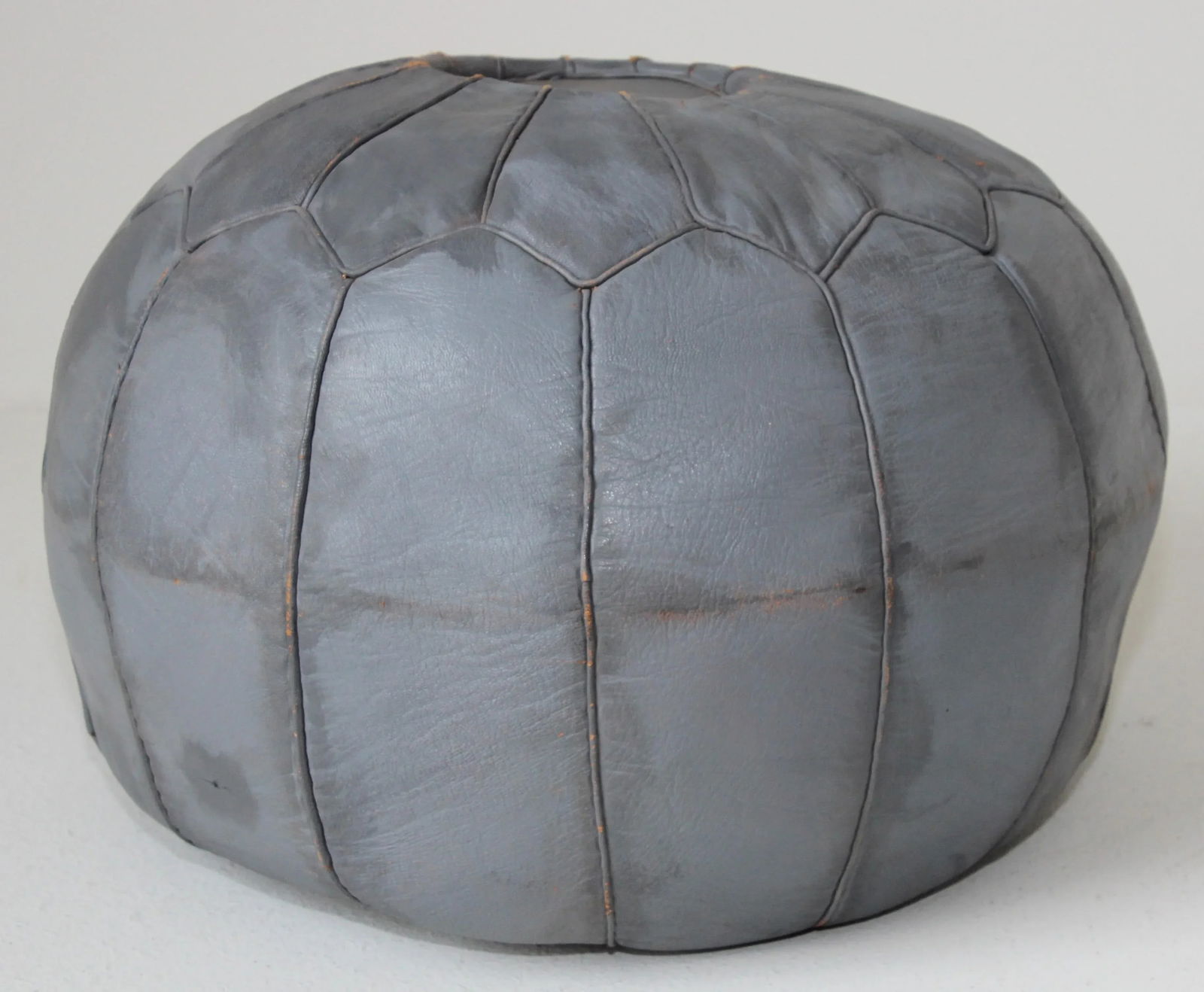 Vintage Moroccan Fez Round Hand-Tooled Leather Pouf - 6