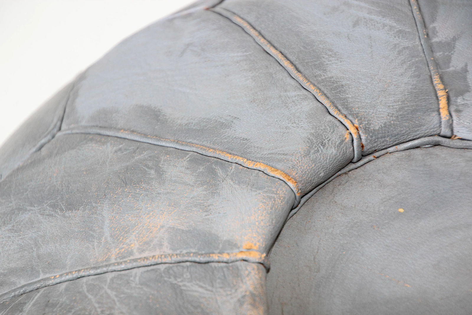 Vintage Moroccan Fez Round Hand-Tooled Leather Pouf - 9