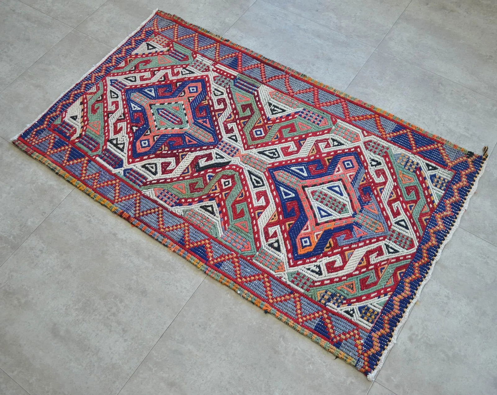 1970s Hand-Woven Braided Turkish Jajim Kilim Rug - 2