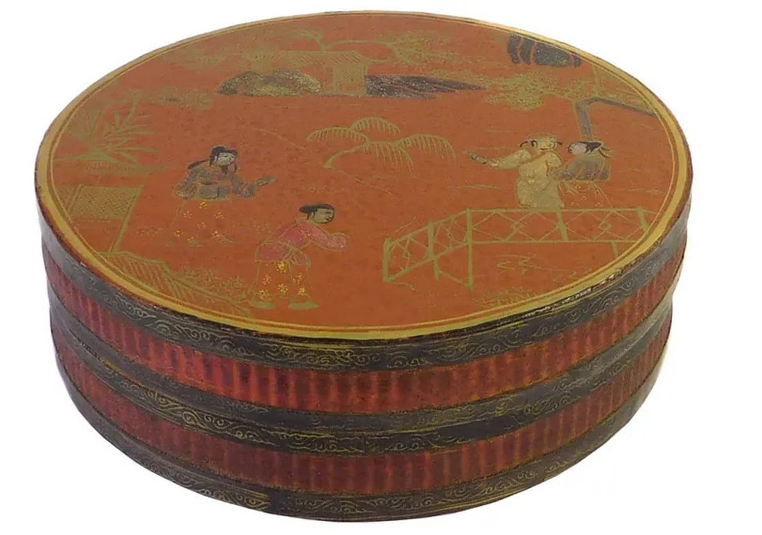 Chinese Brown Lacquer Painted Round Box (1 of 6)