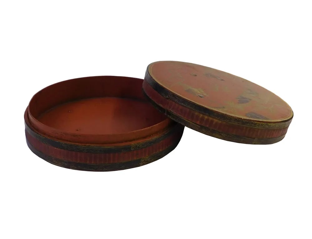 Chinese Brown Lacquer Painted Round Box - 4