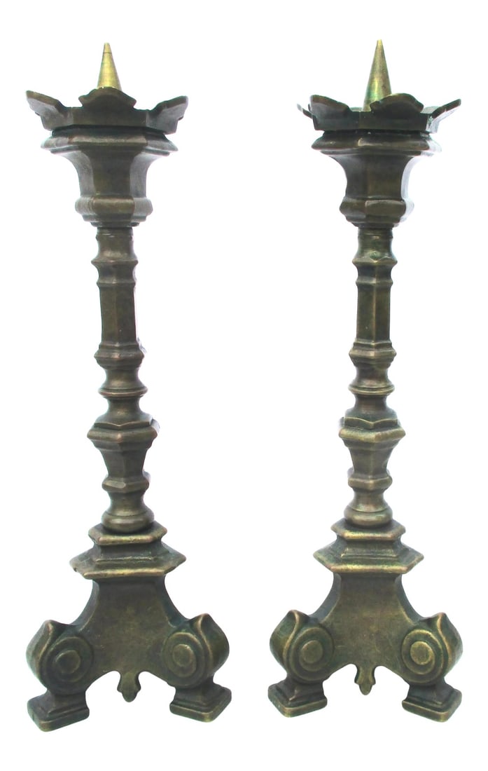 Antique 1900 Bronze Italian Candlesticks - Pair of 2 (1 of 8)