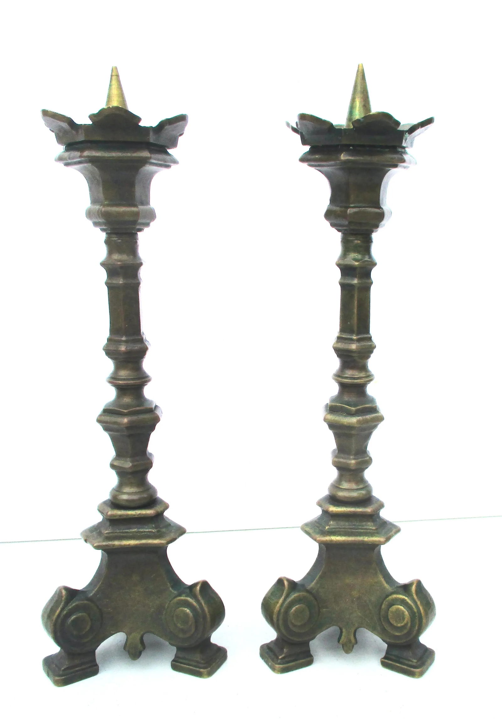 Antique 1900 Bronze Italian Candlesticks - Pair of 2 - 8