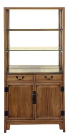 Chinese Light Brown Glass Display Bookcase Curio Cabinet
