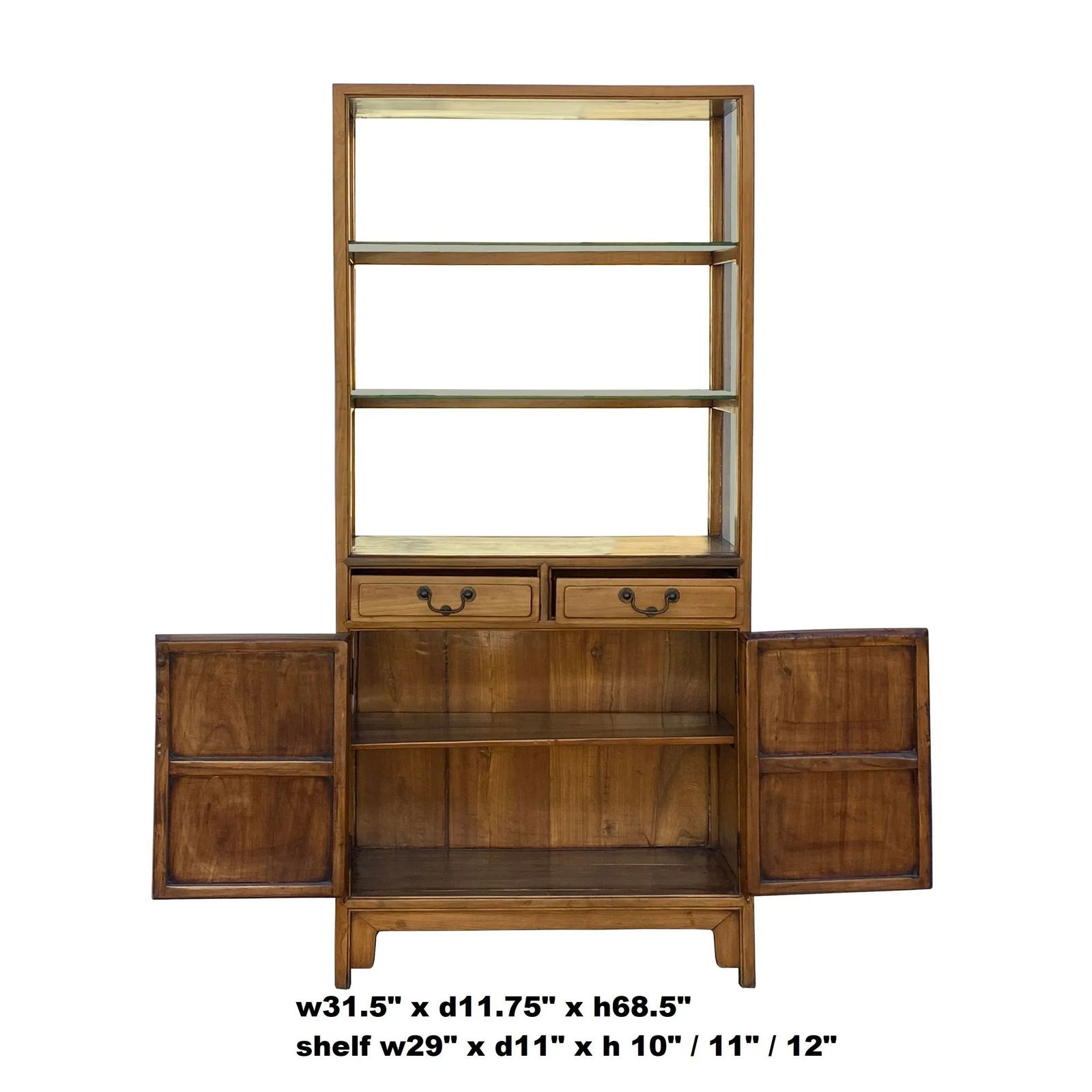 Chinese Light Brown Glass Display Bookcase Curio Cabinet - 7