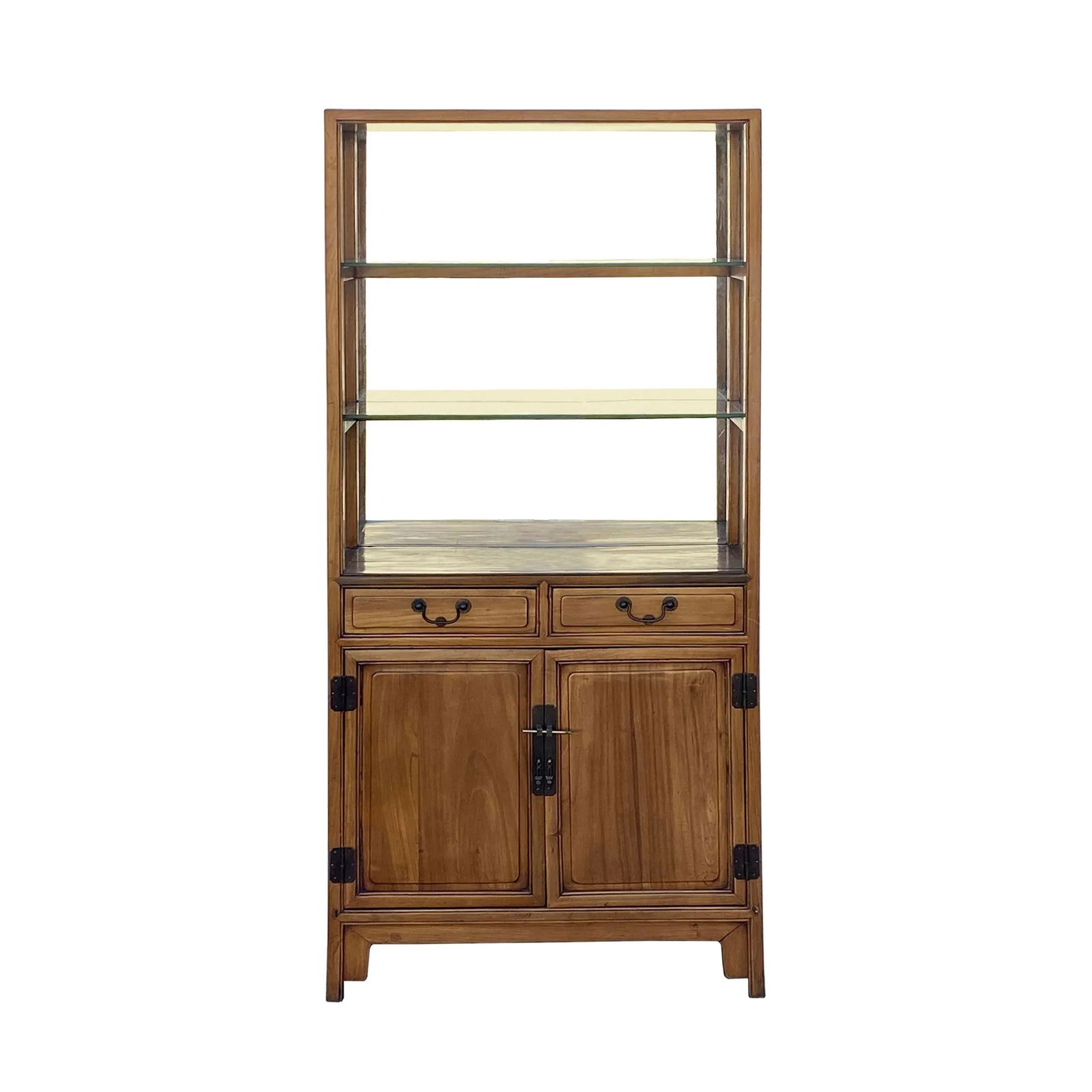 Chinese Light Brown Glass Display Bookcase Curio Cabinet - 9