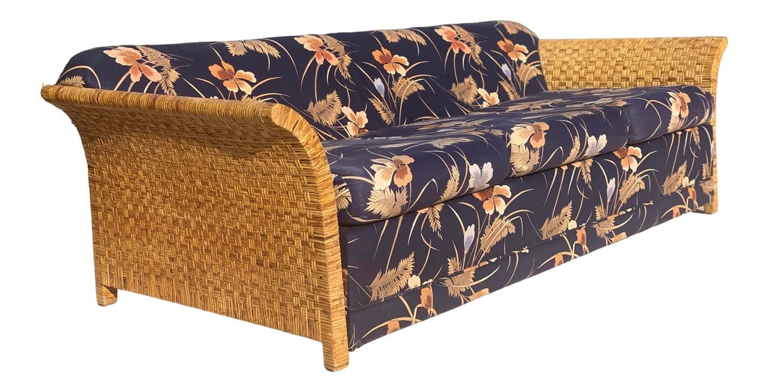 1980s Vintage Coastal Wicker Rattan Sofa (1 of 9)