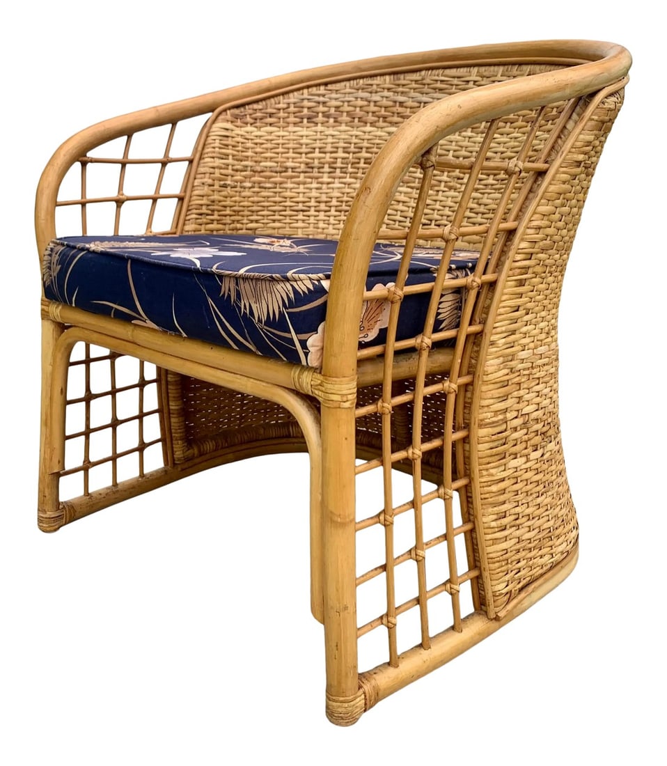 1980s Vintage Woven Rattan Wicker Barrel Chair (1 of 13)
