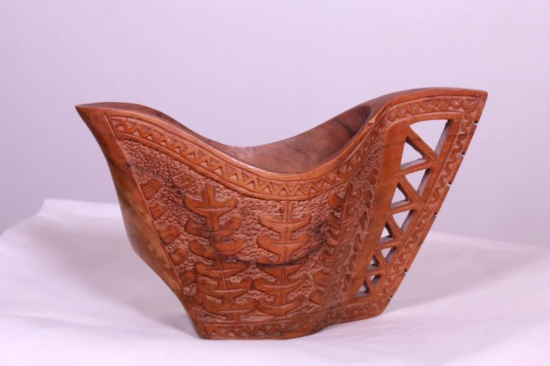Antique 1900s Hand-Carved Wooden Wedding Cup From Former Yugoslavia/European Balkan - 13