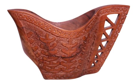 Antique 1900s Hand-Carved Wooden Wedding Cup From Former Yugoslavia/European Balkan