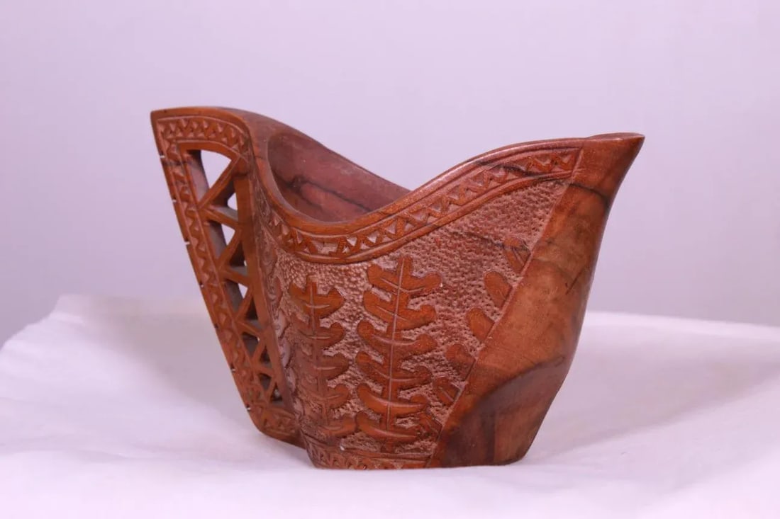 Antique 1900s Hand-Carved Wooden Wedding Cup From Former Yugoslavia/European Balkan - 4
