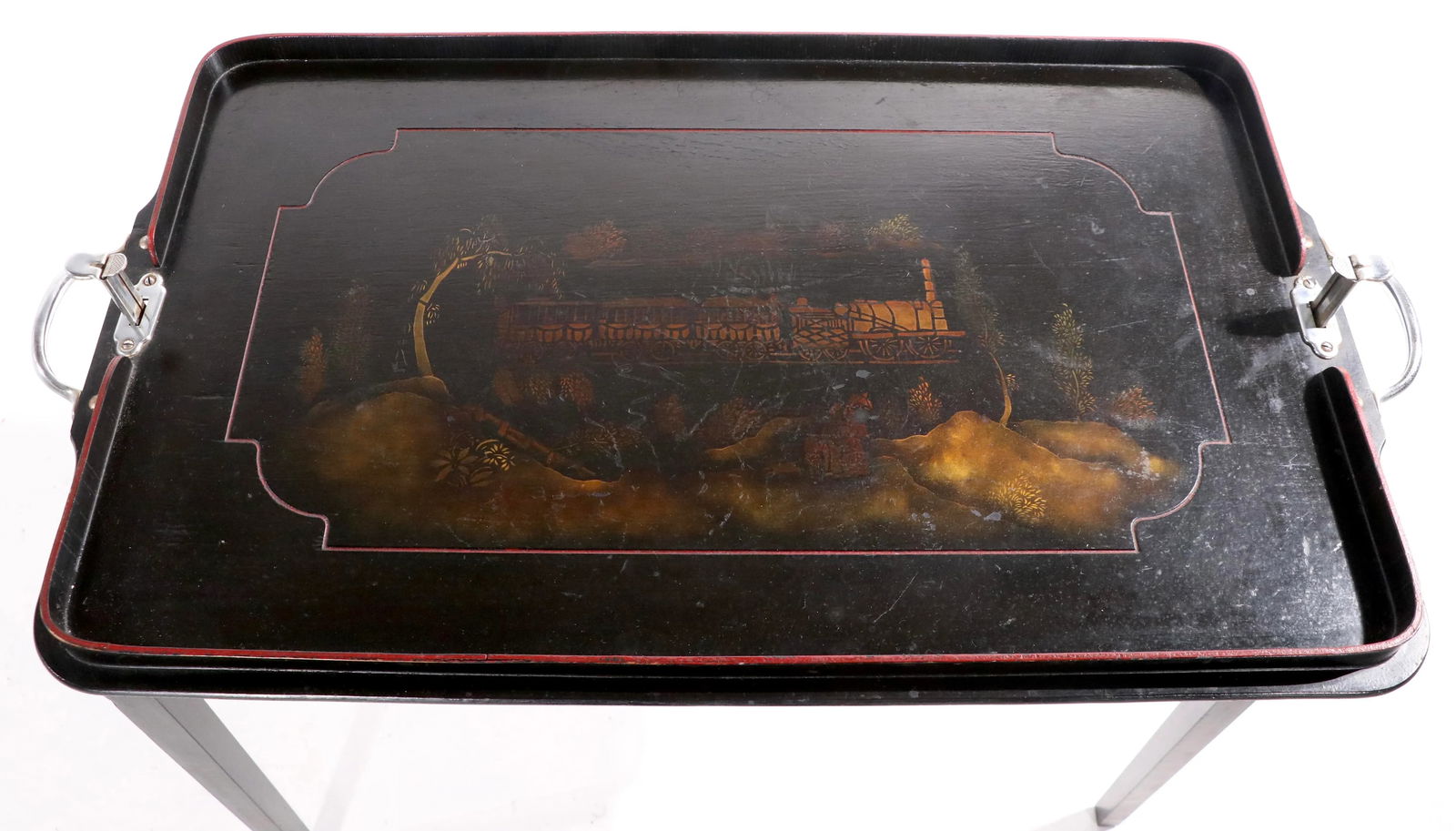 Vintage Folding Table With Train Motif - 6