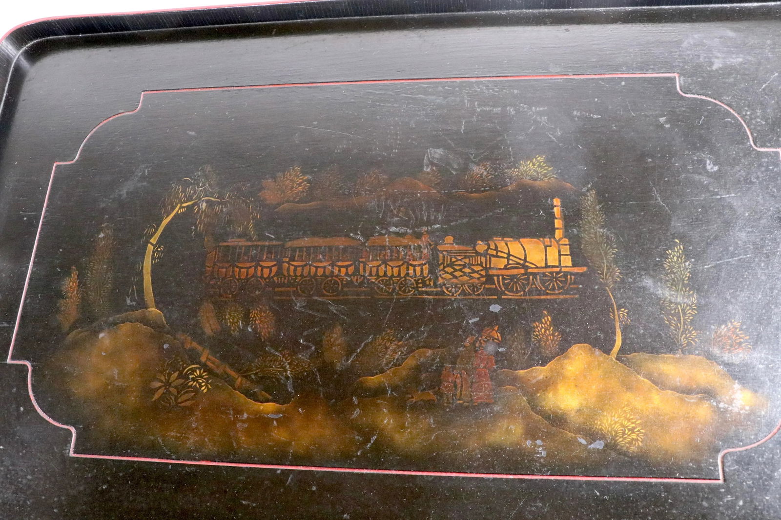 Vintage Folding Table With Train Motif - 7