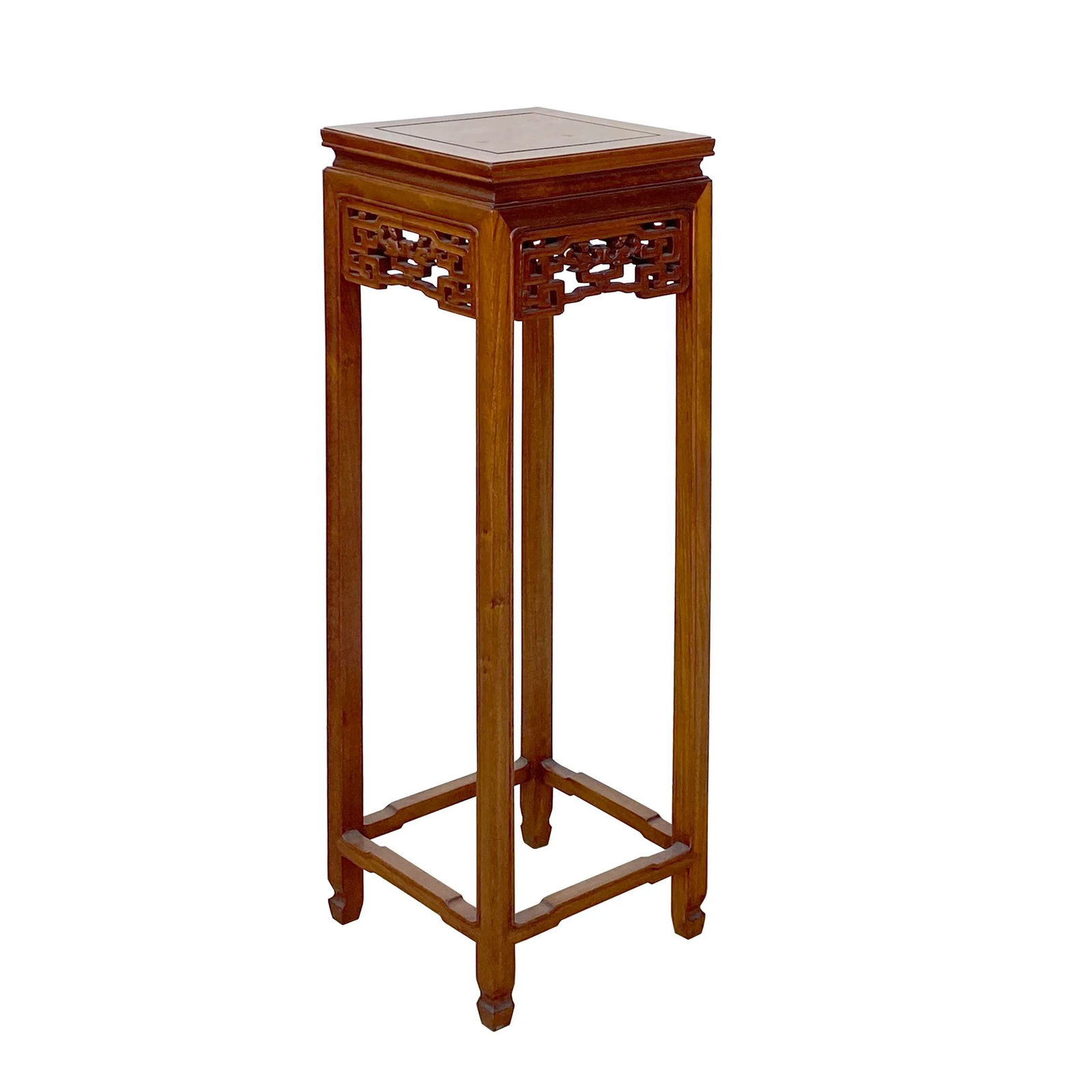 Chinese Oriental Square Light Brown Stain Plant Stand Pedestal Table - 3