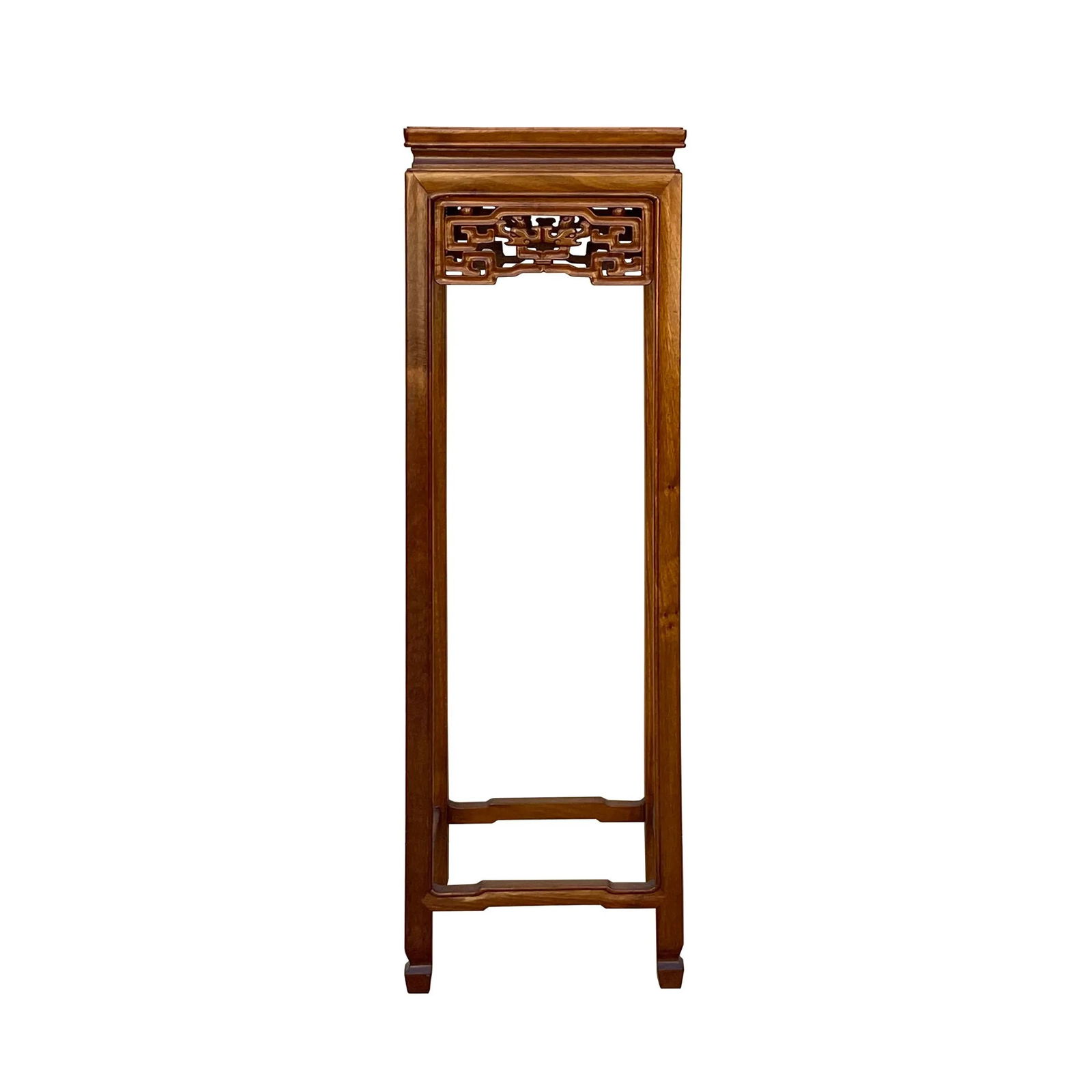 Chinese Oriental Square Light Brown Stain Plant Stand Pedestal Table - 6