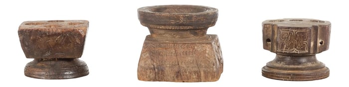 Indian 19th Century Seed Planters with Carved Motifs and Patina - Set of 3