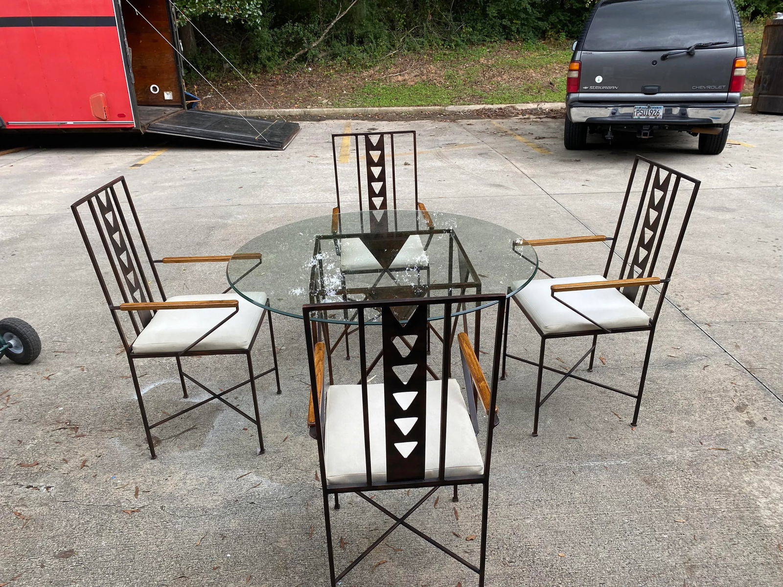 Vintage Mid-Century Modern Metal and Wooden Dining Set - 5 Pieces - 5