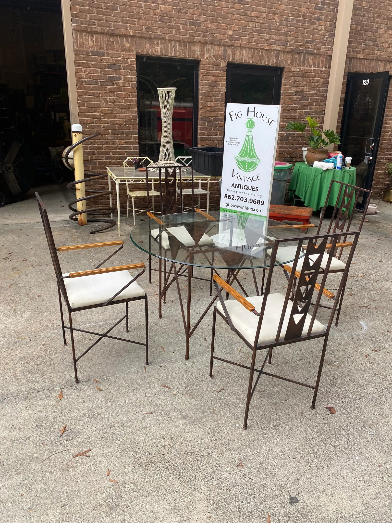 Vintage Mid-Century Modern Metal and Wooden Dining Set - 5 Pieces - 6