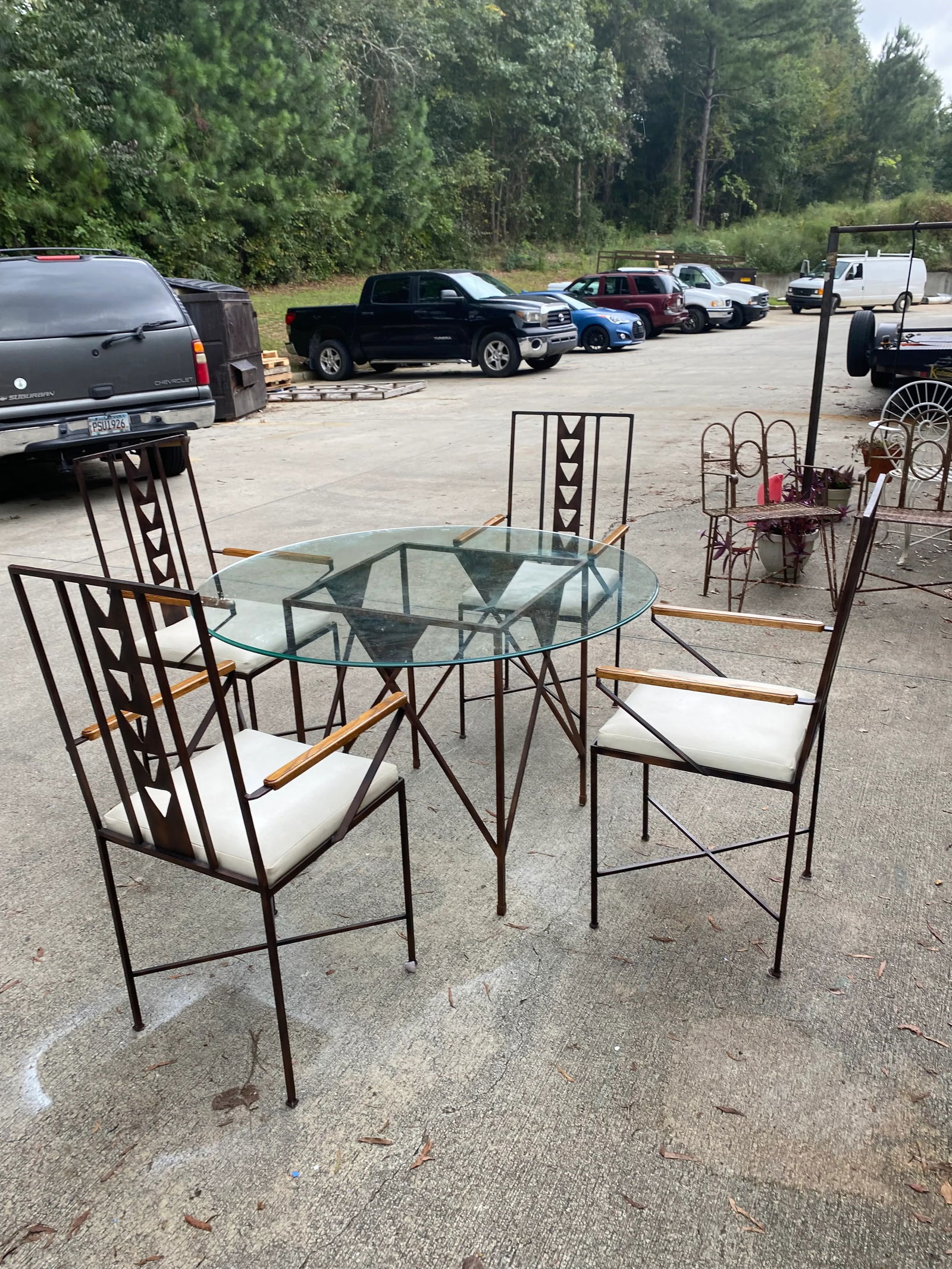 Vintage Mid-Century Modern Metal and Wooden Dining Set - 5 Pieces - 7