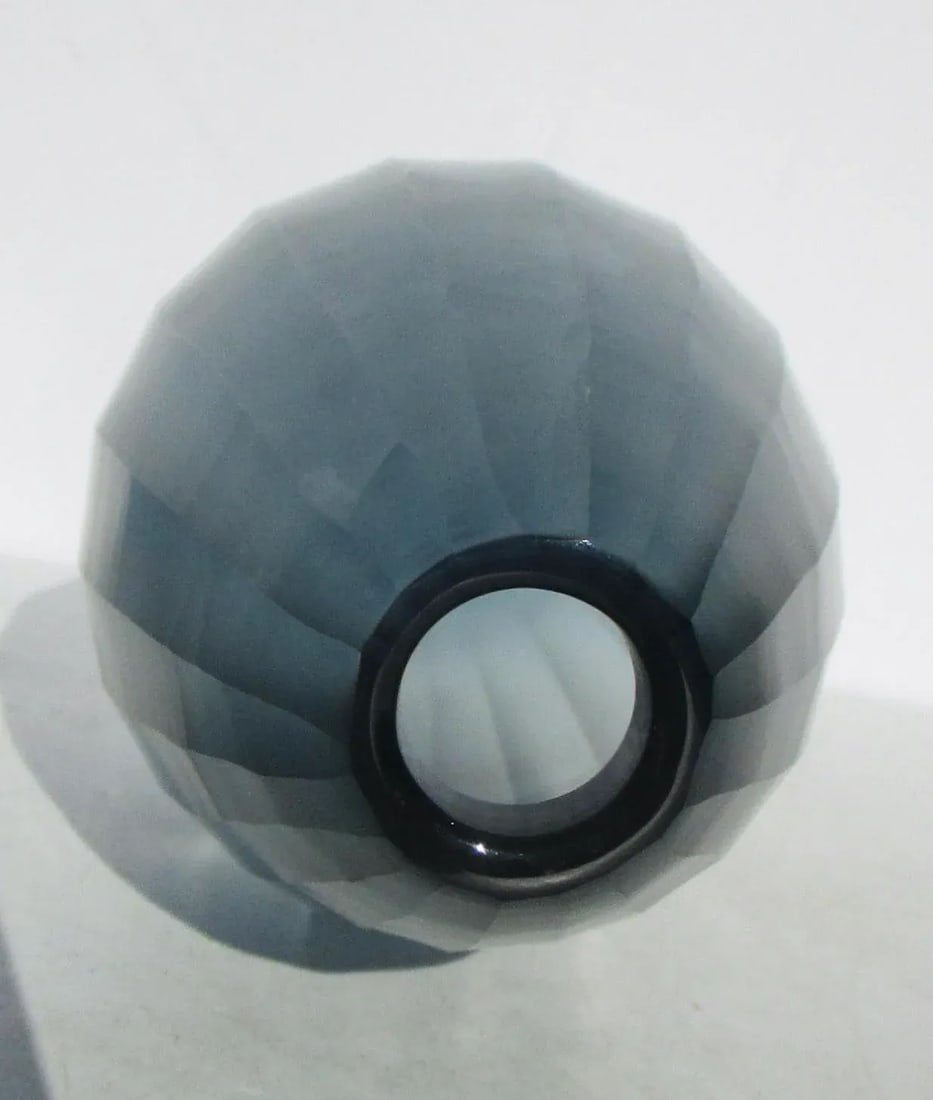 1990s Dark Grey Cut Art Glass Vase - 7