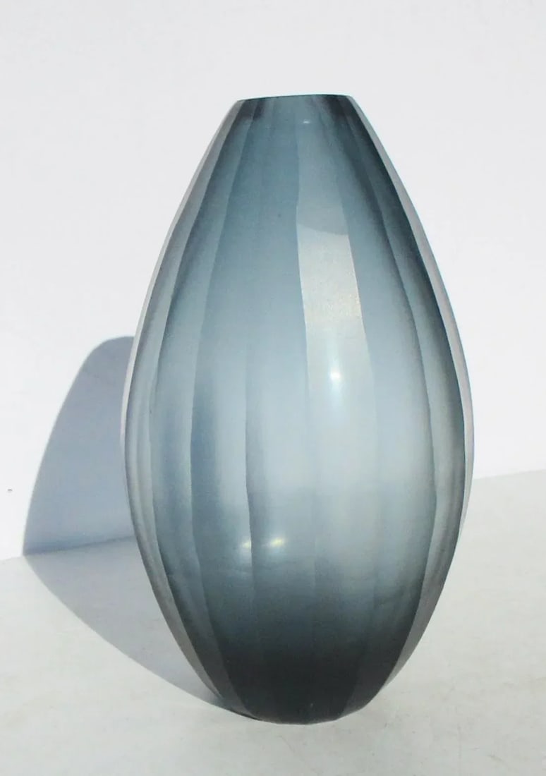 1990s Dark Grey Cut Art Glass Vase - 8