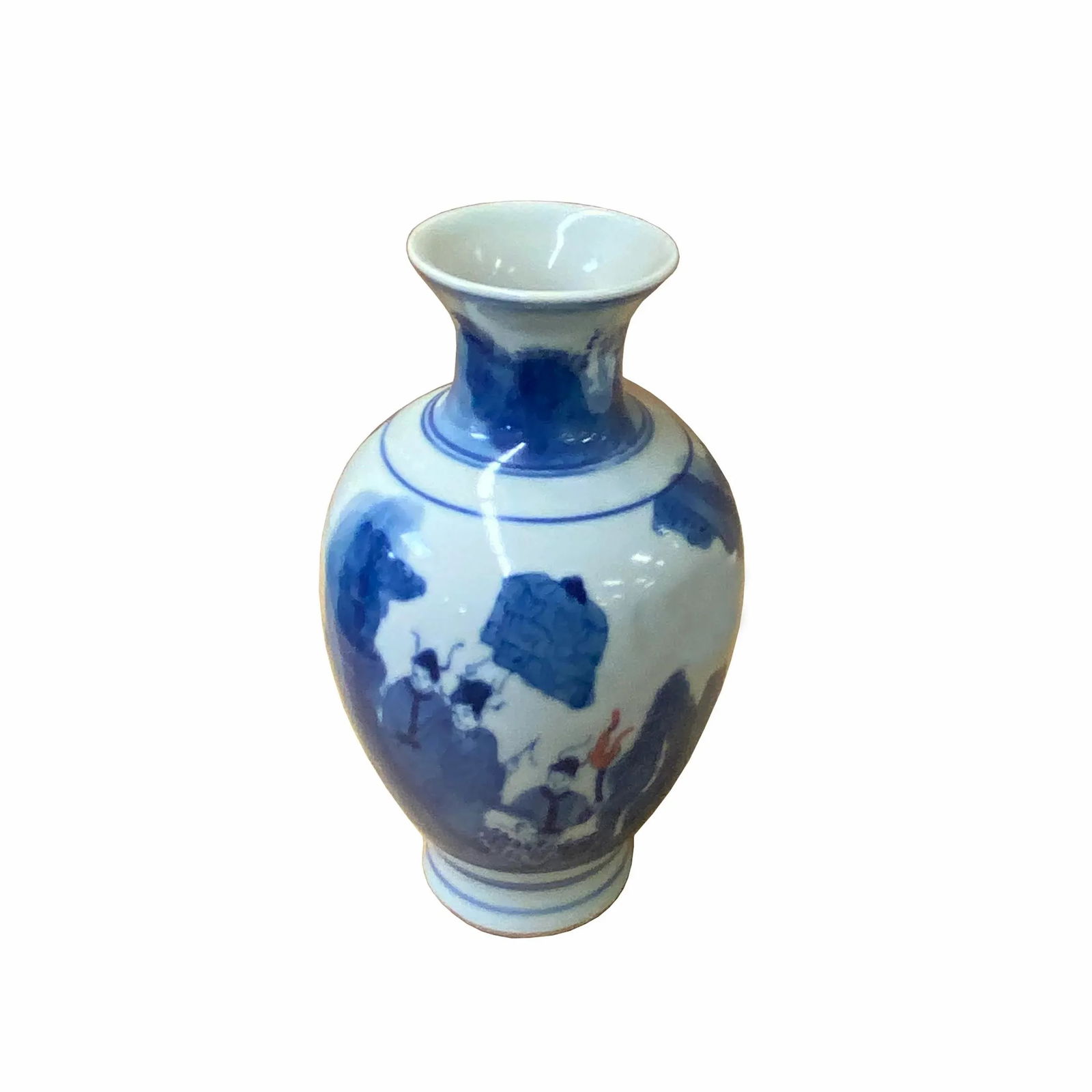 Chinese Red Blue White Porcelain Hand-Painted Graphic Small Vase - 4