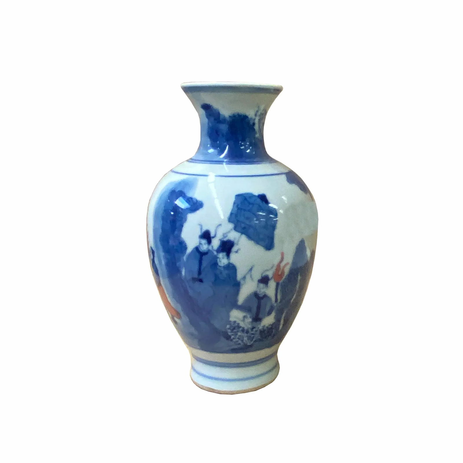 Chinese Red Blue White Porcelain Hand-Painted Graphic Small Vase - 6