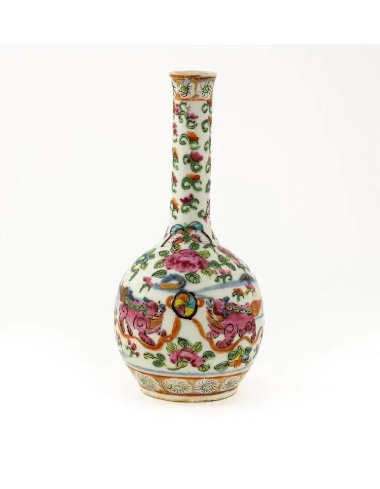 Chinese Small Famille Rose Medallion Porcelain Bottle Vase - 6
