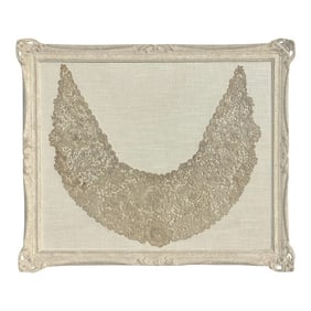 Vintage Framed Lace Collar Art With Ornate Whitewashed Frame