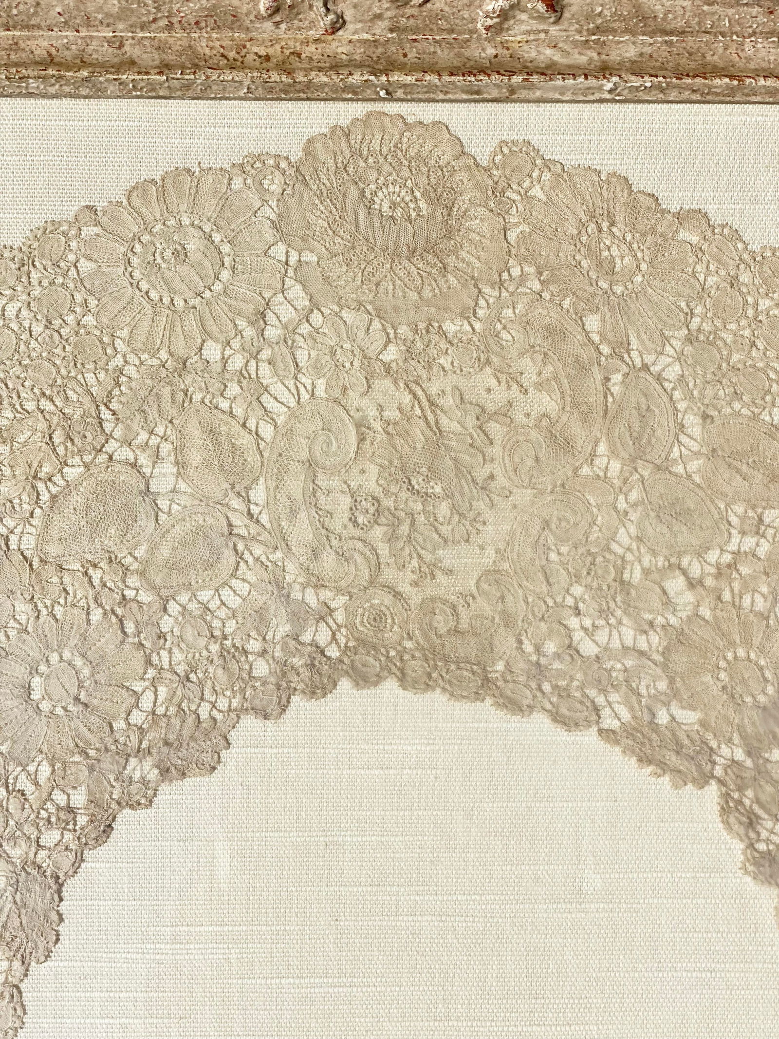 Vintage Framed Lace Collar Art With Ornate Whitewashed Frame - 2