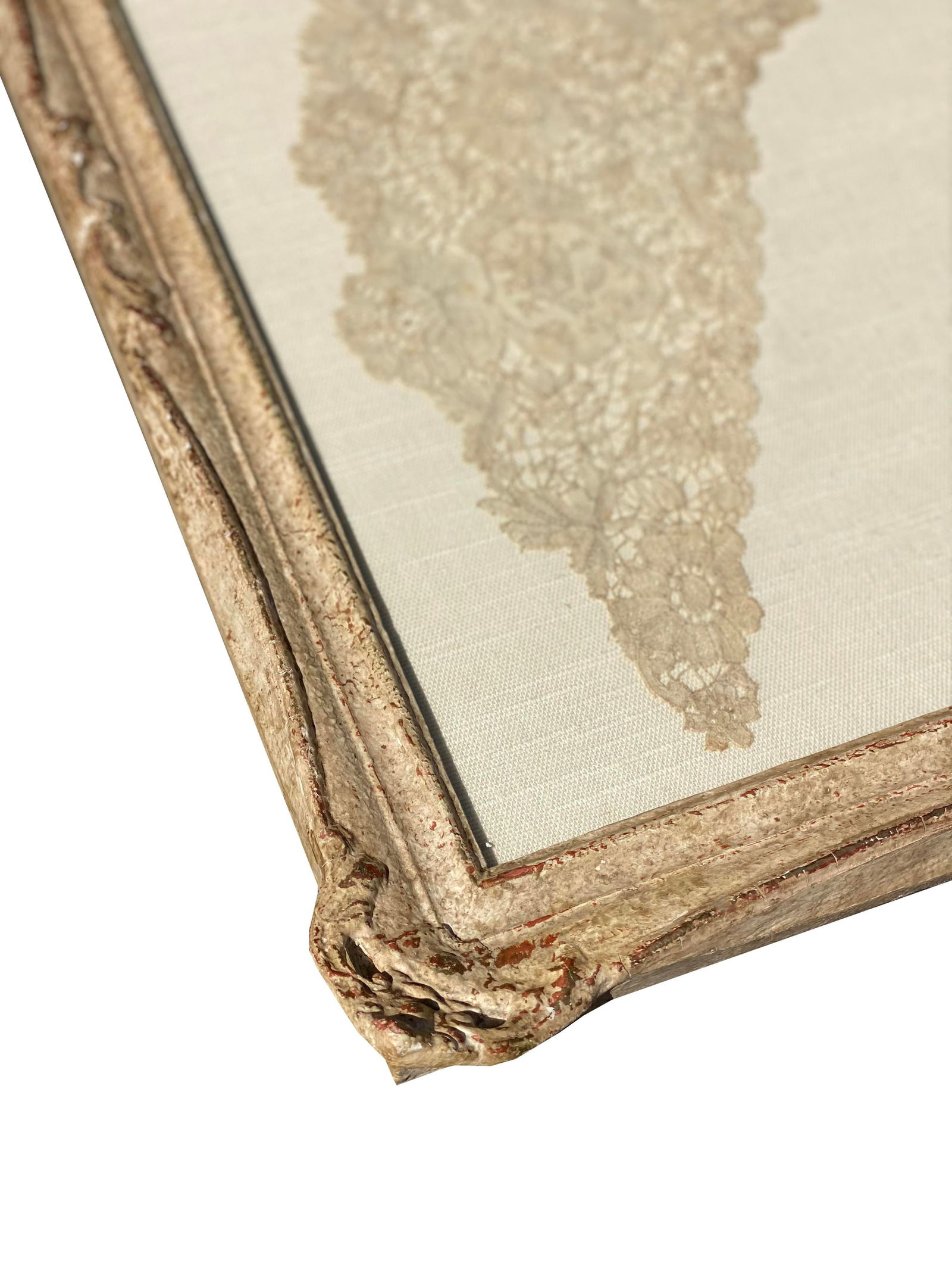 Vintage Framed Lace Collar Art With Ornate Whitewashed Frame - 3
