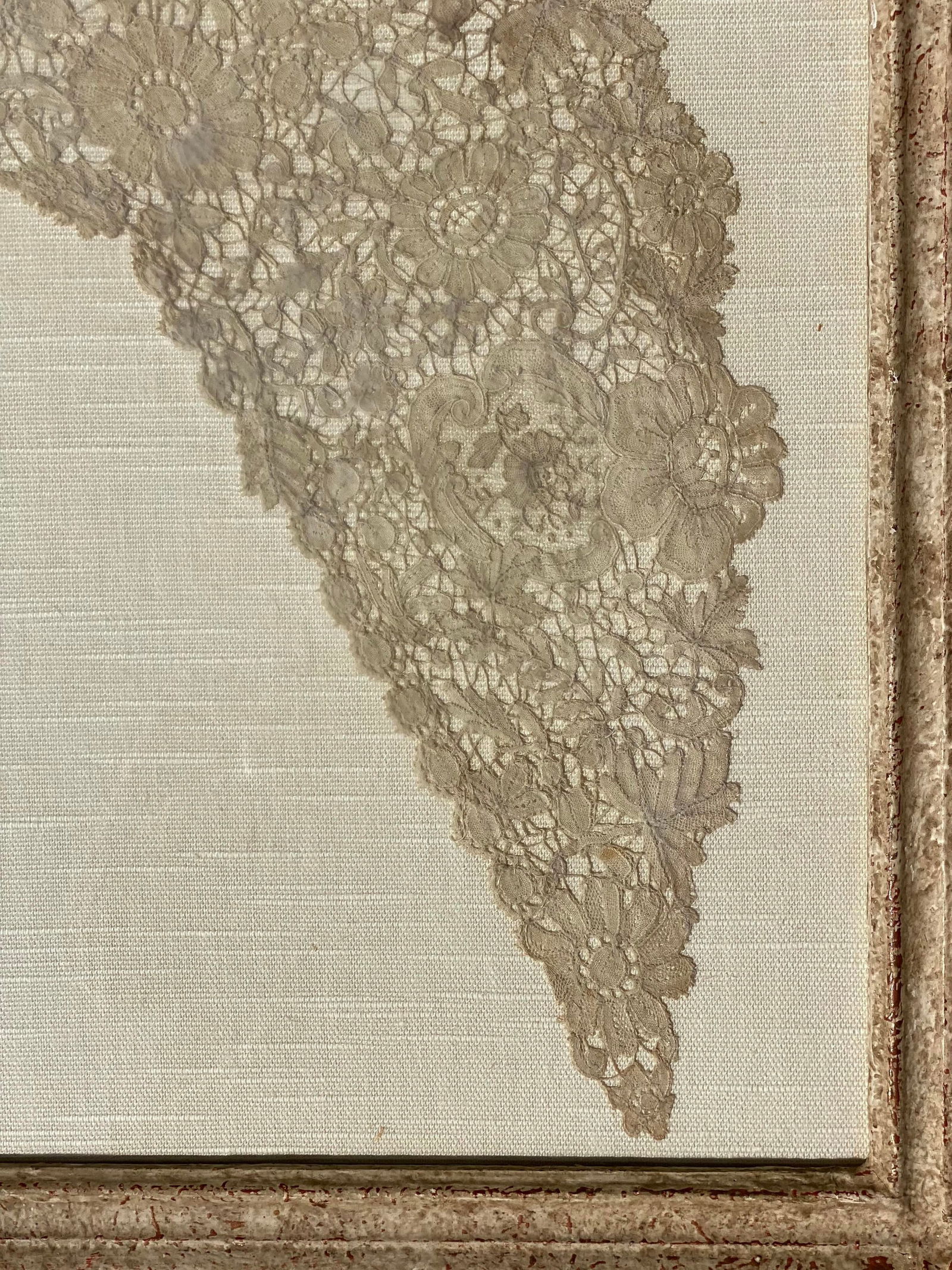 Vintage Framed Lace Collar Art With Ornate Whitewashed Frame - 4