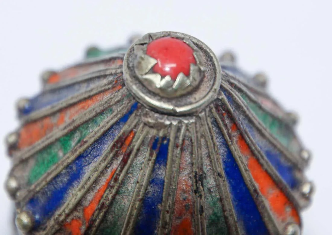 1920s Kabylie Algeria Silver Enameled Powder Kohl Container Box - 5