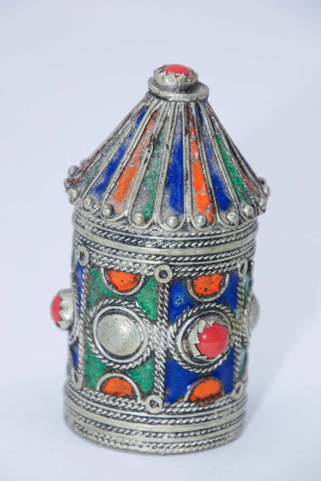 1920s Kabylie Algeria Silver Enameled Powder Kohl Container Box - 8