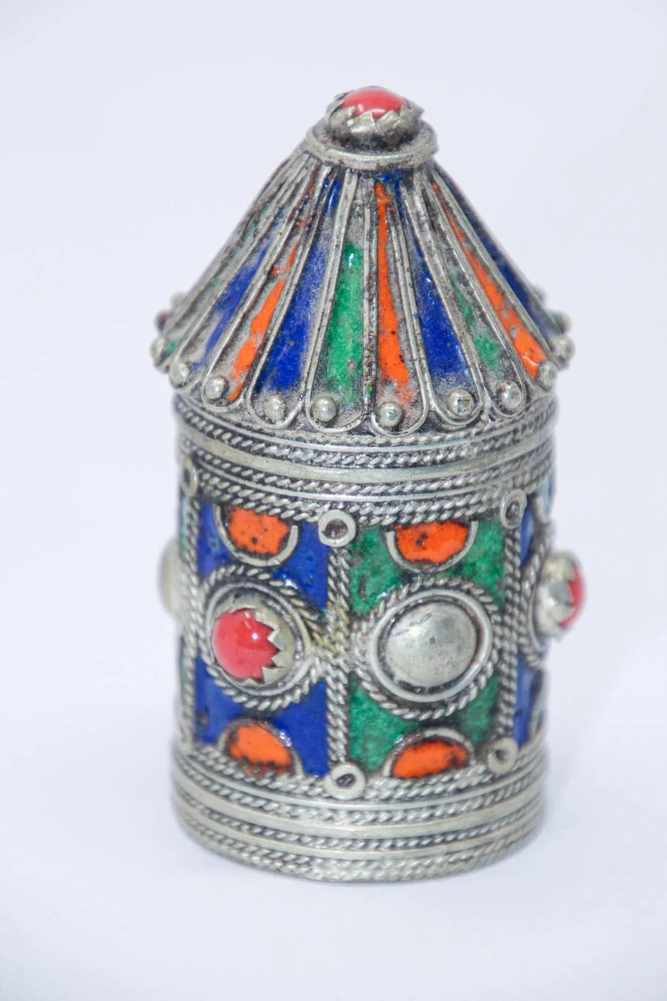 1920s Kabylie Algeria Silver Enameled Powder Kohl Container Box - 9