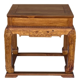 Chinese Oriental Solid Wood Phoenix Flower Motif Tea Side Table