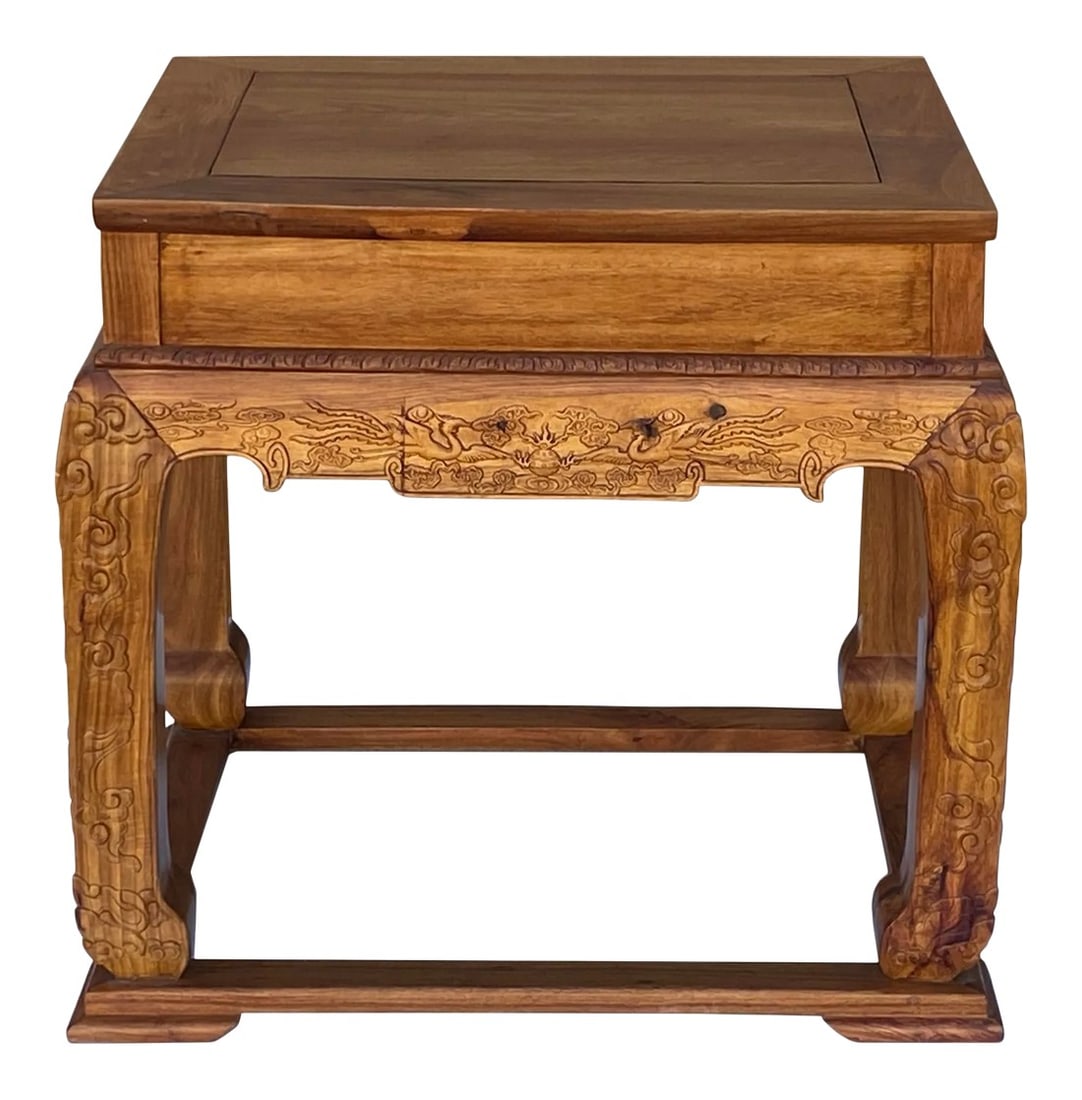 Chinese Oriental Solid Wood Phoenix Flower Motif Tea Side Table (1 of 10)