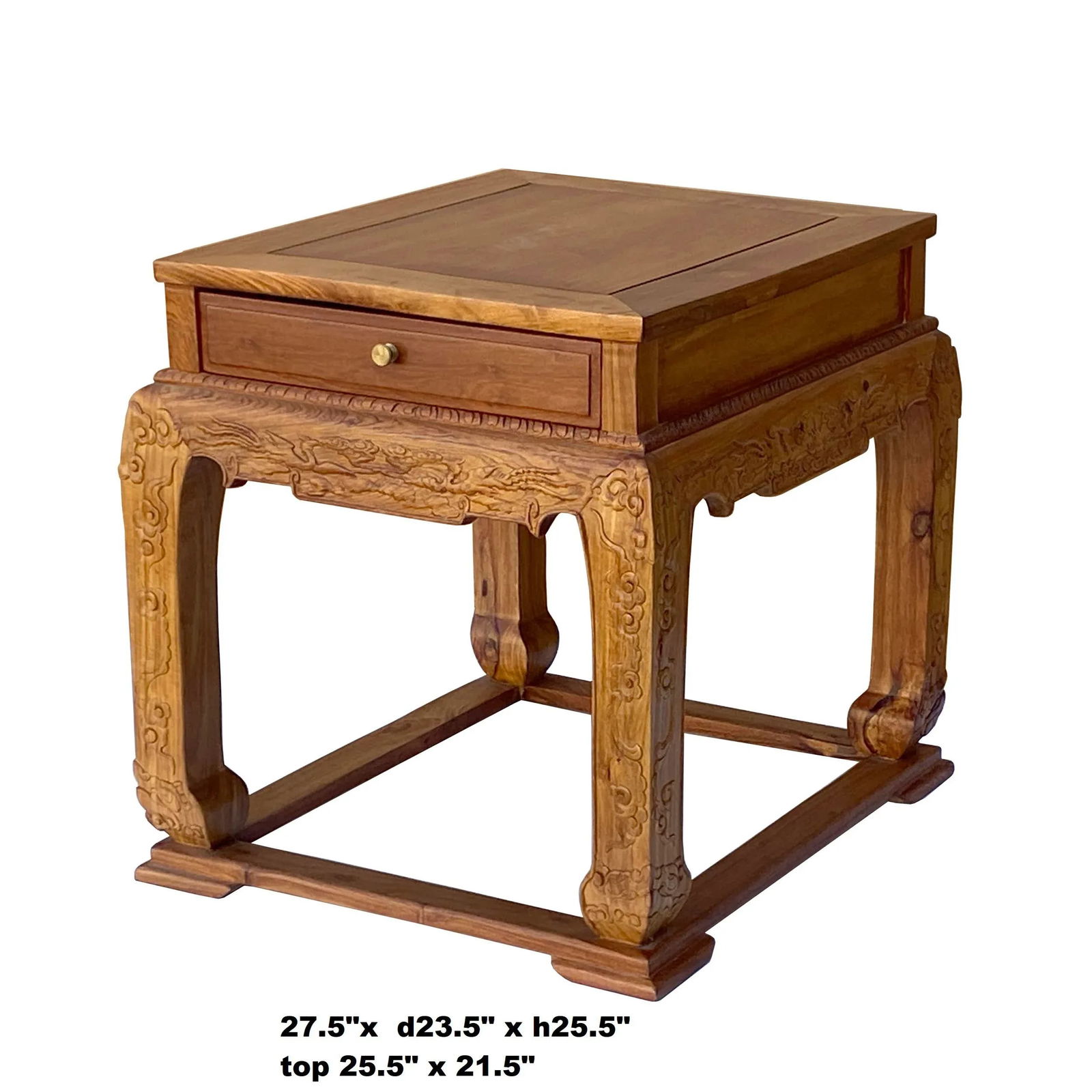 Chinese Oriental Solid Wood Phoenix Flower Motif Tea Side Table - 4