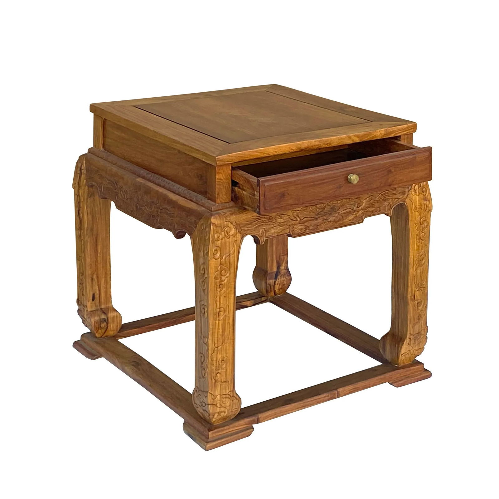 Chinese Oriental Solid Wood Phoenix Flower Motif Tea Side Table - 6