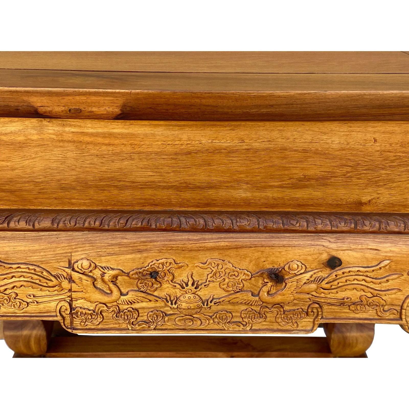 Chinese Oriental Solid Wood Phoenix Flower Motif Tea Side Table - 7