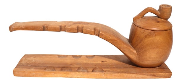 Folk Art Carved Wood Pipe Stand