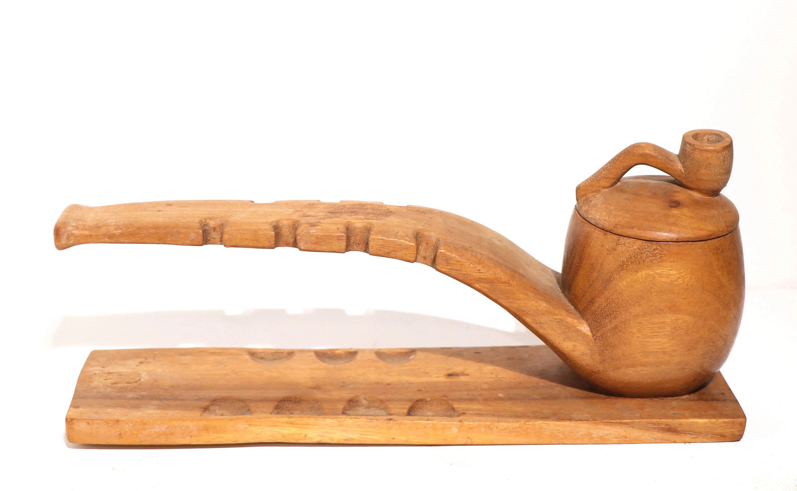 Folk Art Carved Wood Pipe Stand - 5