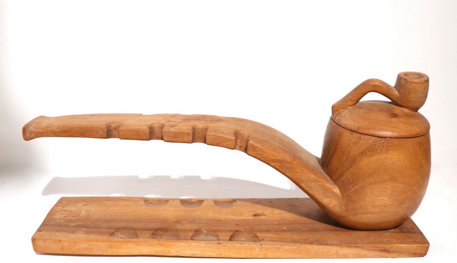 Folk Art Carved Wood Pipe Stand - 8