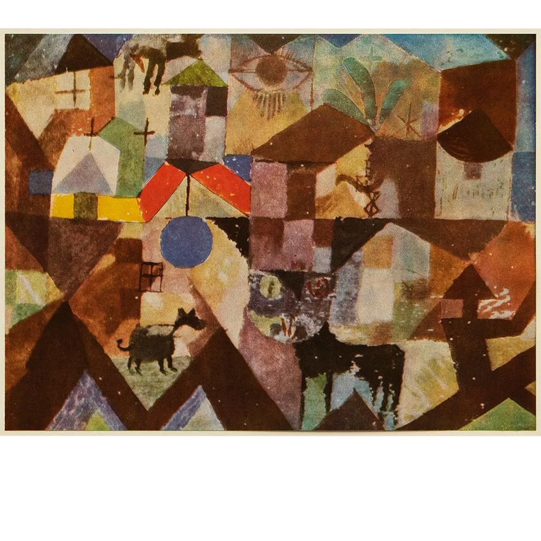 1969 After Paul Klee "Zoological Gardens" Full Color Print: A lovely full color print after watercolor on paper with plaster of Paris base painting "Zoological Gardens" by Paul Klee. Comes from a rare art folio published by Crown Publishers in Italy in 1969.