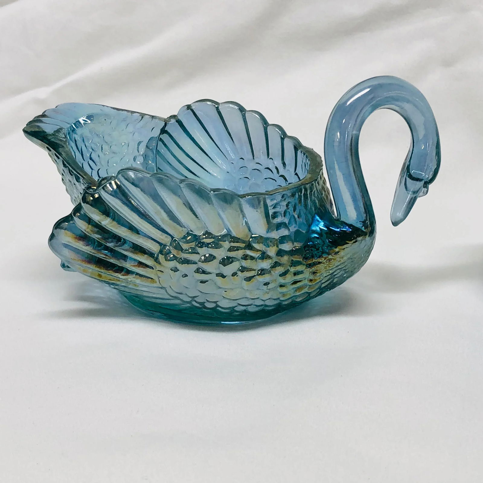 Boyd's Art Glass Blue Iridescent Swan Candle Holders - a Pair - 2